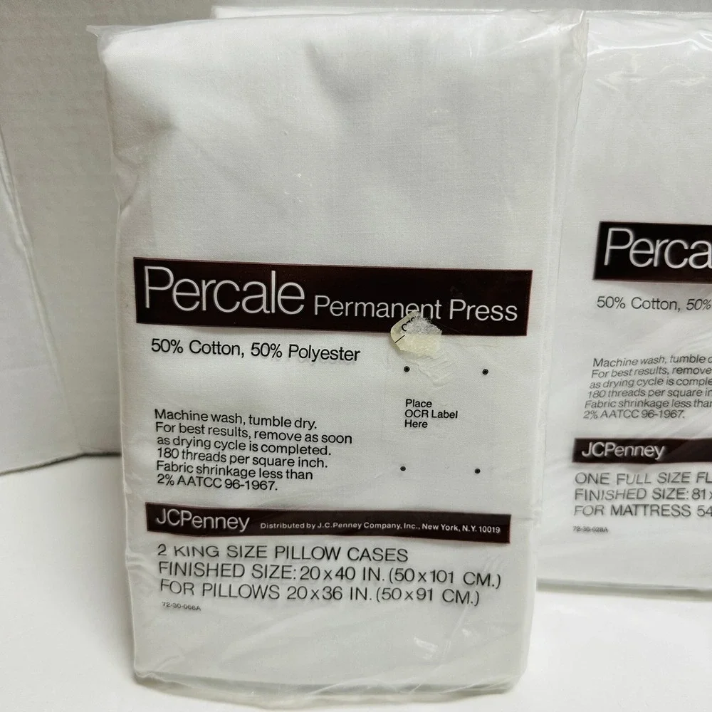 Vtg JC Penney Percale Permanent Press Full Flat Sheet King Pillowcases NEW NOS